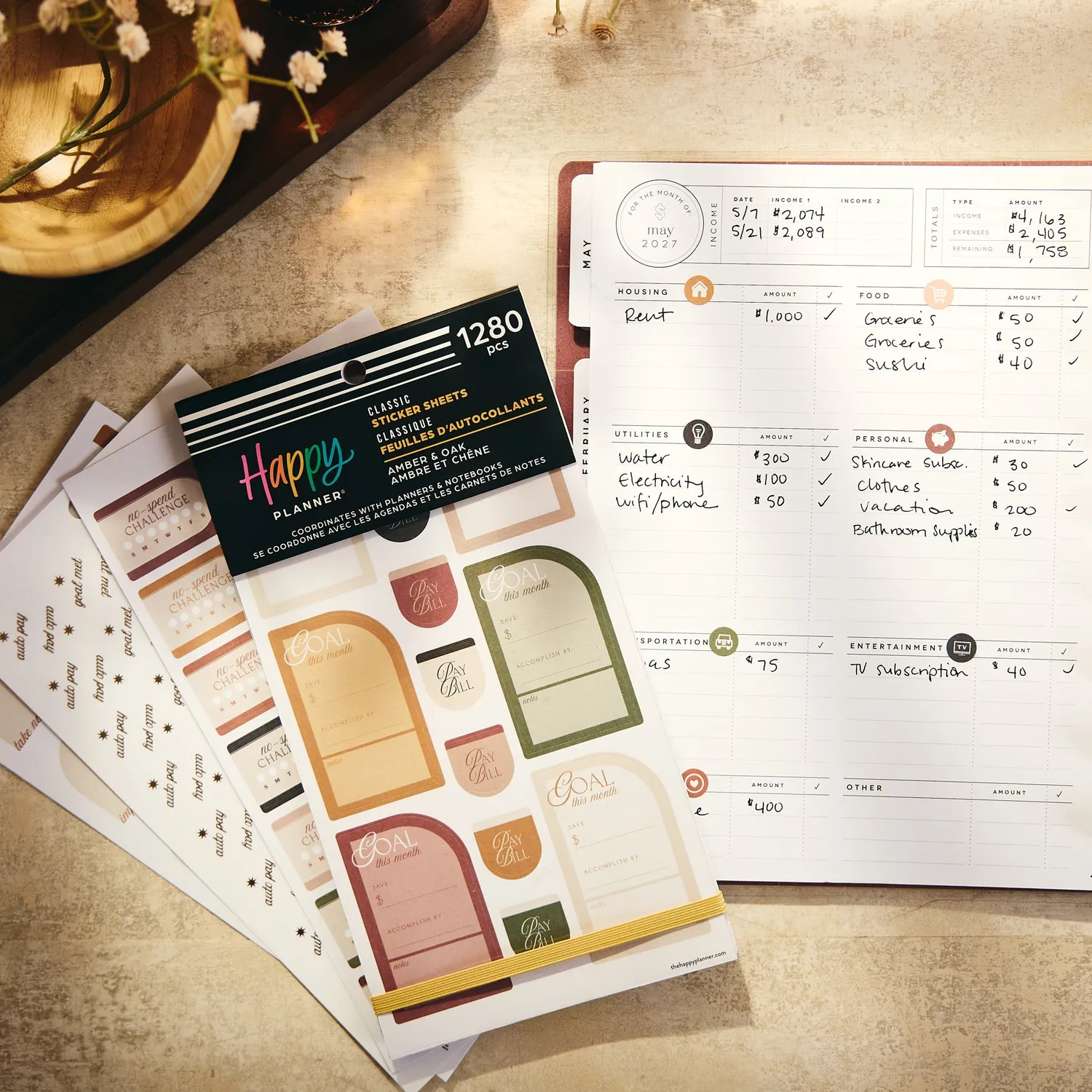 Happy Planner Amber & Oak stickers budget Value Pack 30 feuilles