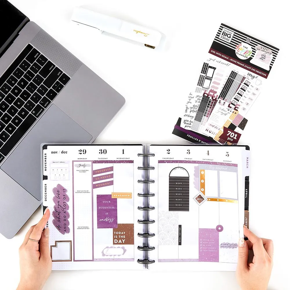 Happy Planner Girl With Goals stickers 701 pièces violet doré