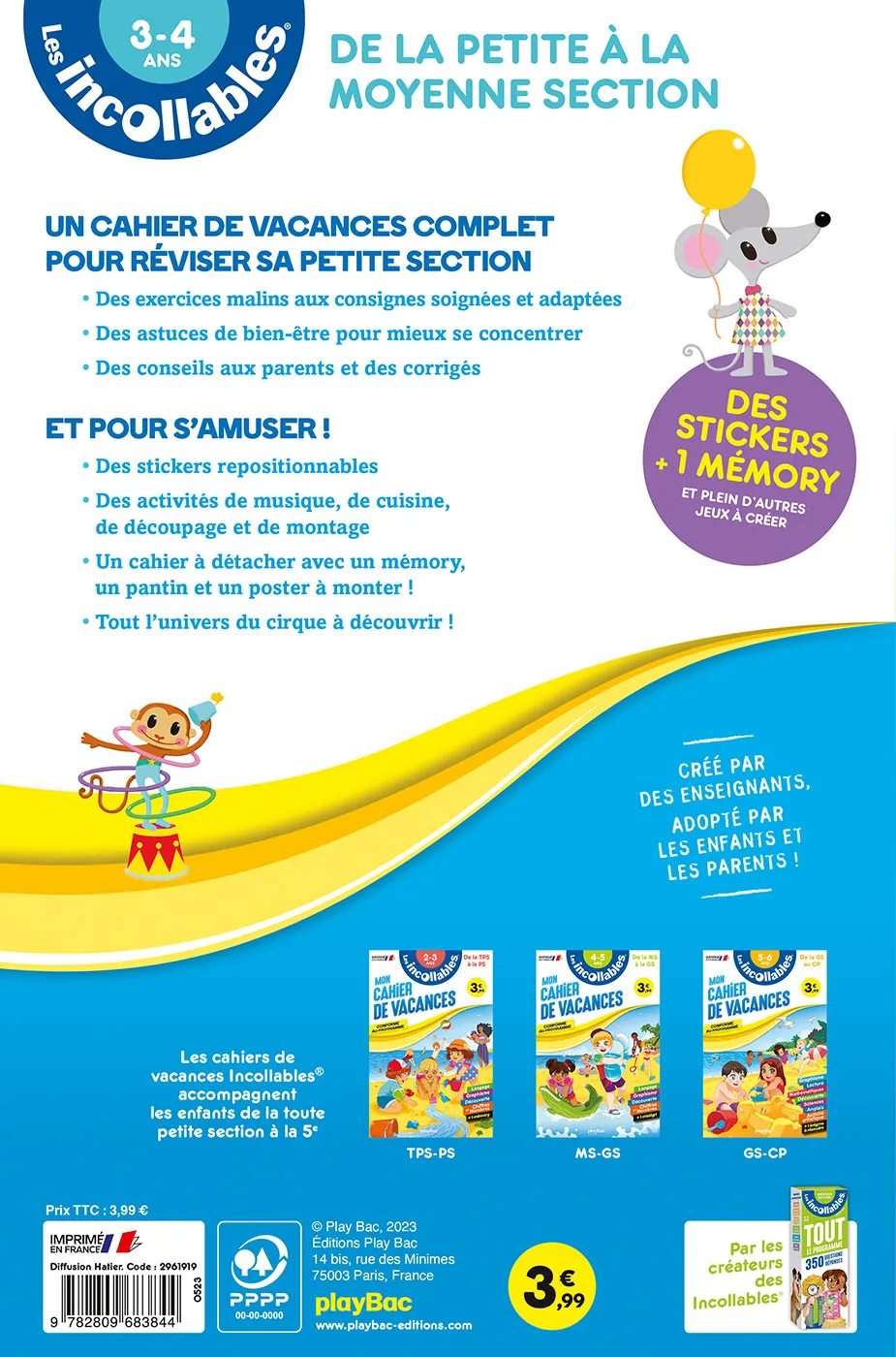 Les Incollables Cahier vacances PS vers MS 3-4 ans 2026