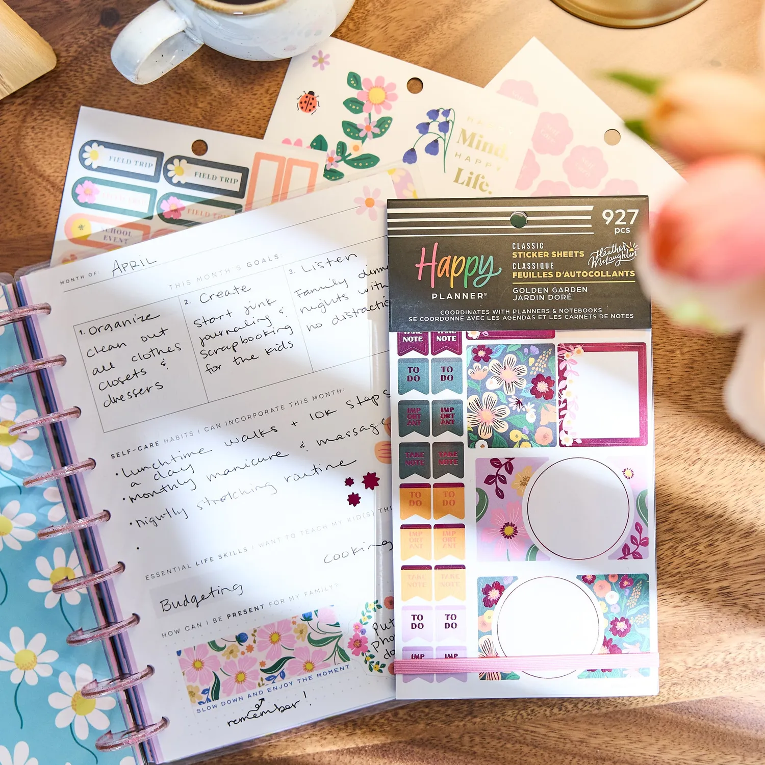 Happy Planner Golden Garden Mom stickers doré 30 planches maman