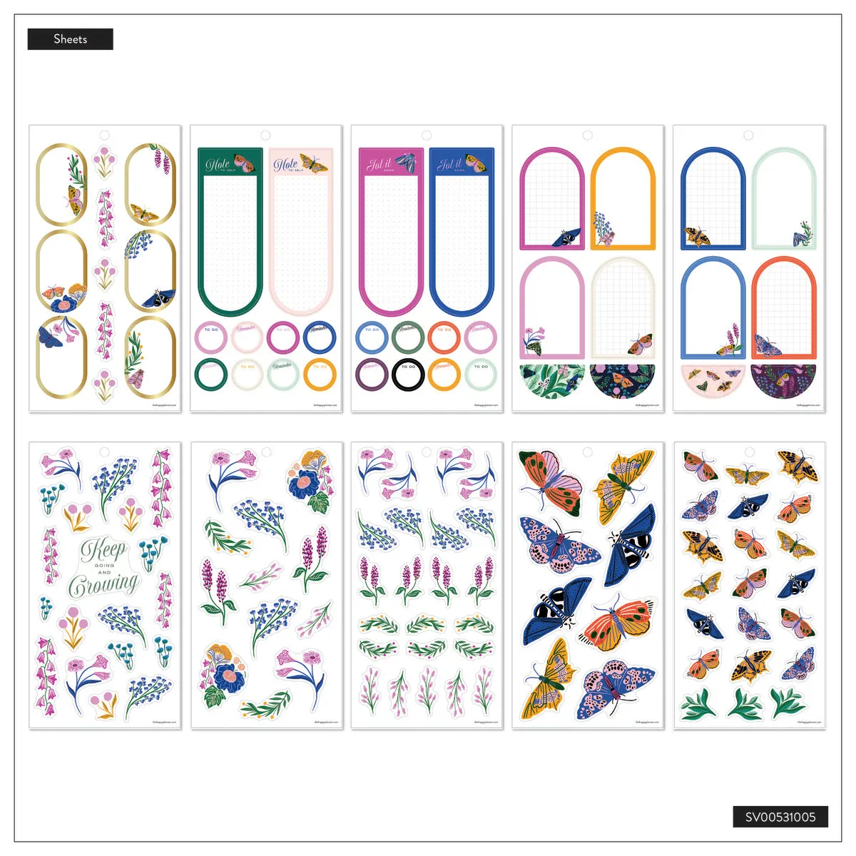 Happy Planner Butterfly Botanics stickers Big 491 doré floral