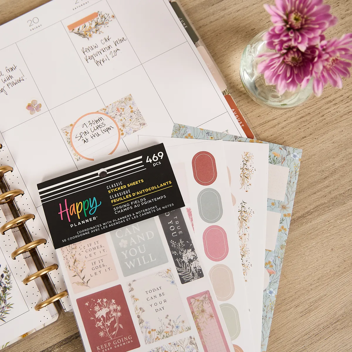 Happy Planner Spring Fields stickers Classic 30 feuilles floral