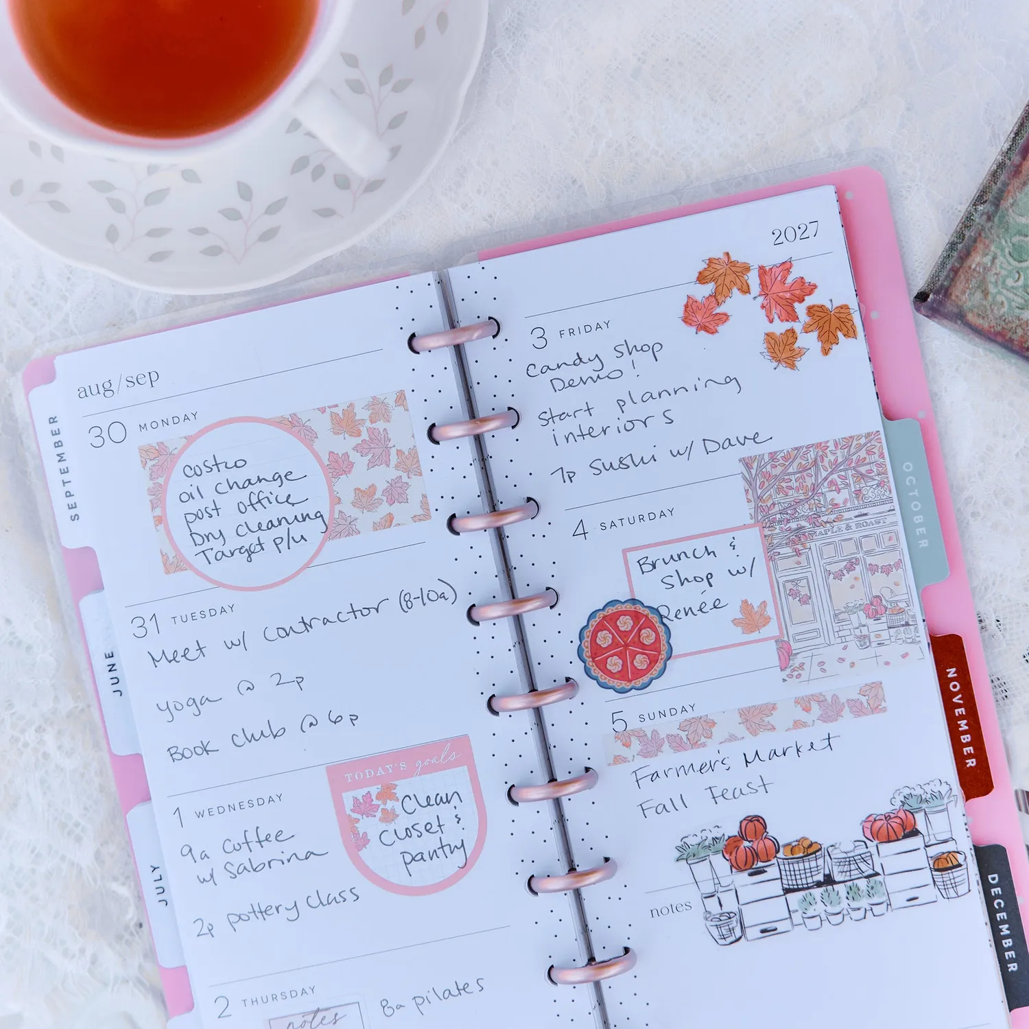 Happy Planner Seasonal Sidewalks agenda 2027 Skinny horizontal 12 mois