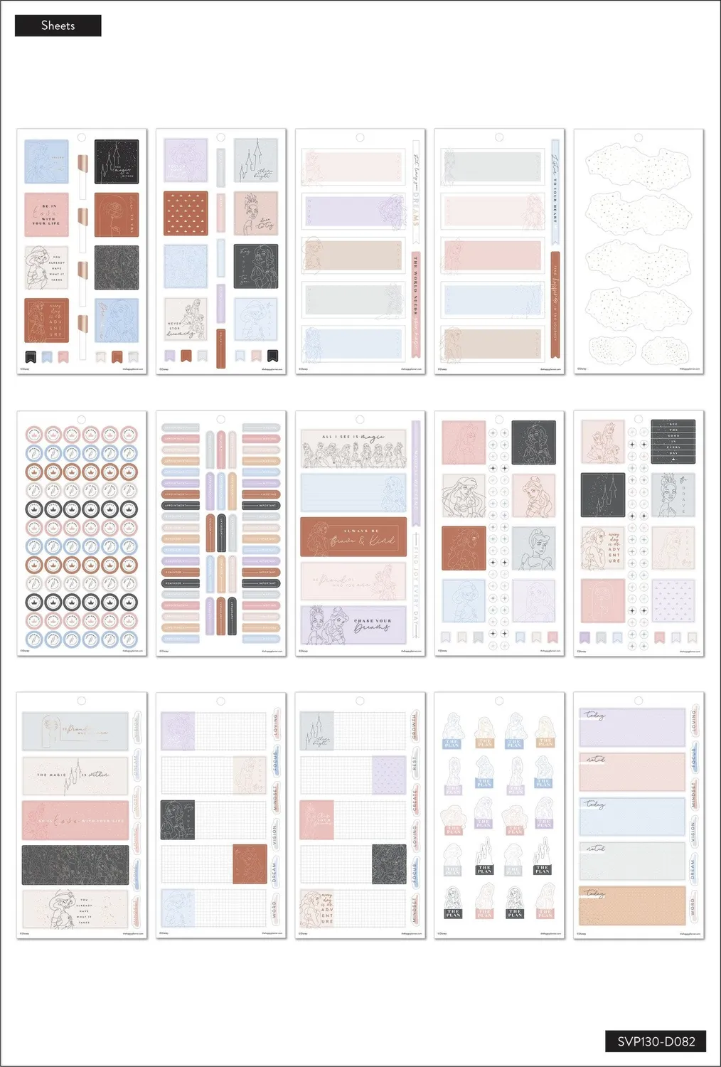 Happy Planner Princess Elegance stickers Mini 660 stickers pastel