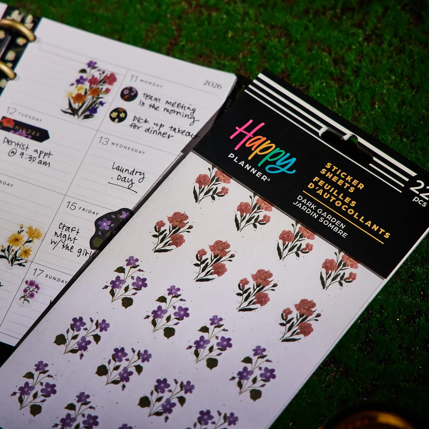 Happy Planner Dark Garden stickers floraux 228 pièces