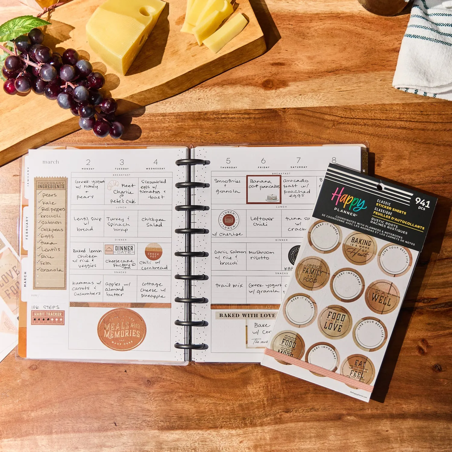 Happy Planner Rustic Roots stickers repas Classic 941 stickers