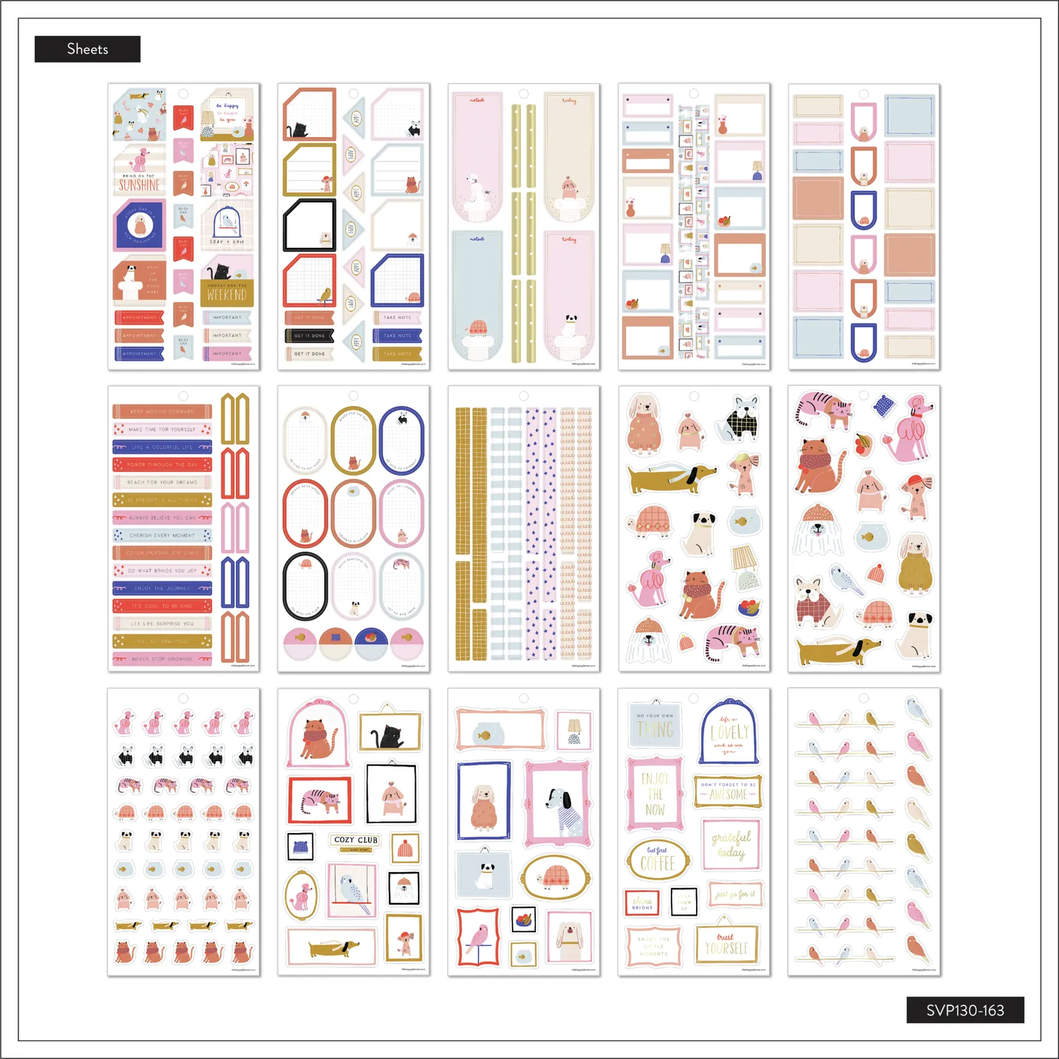 Happy Planner Cozy Pet Critters stickers 633 doré