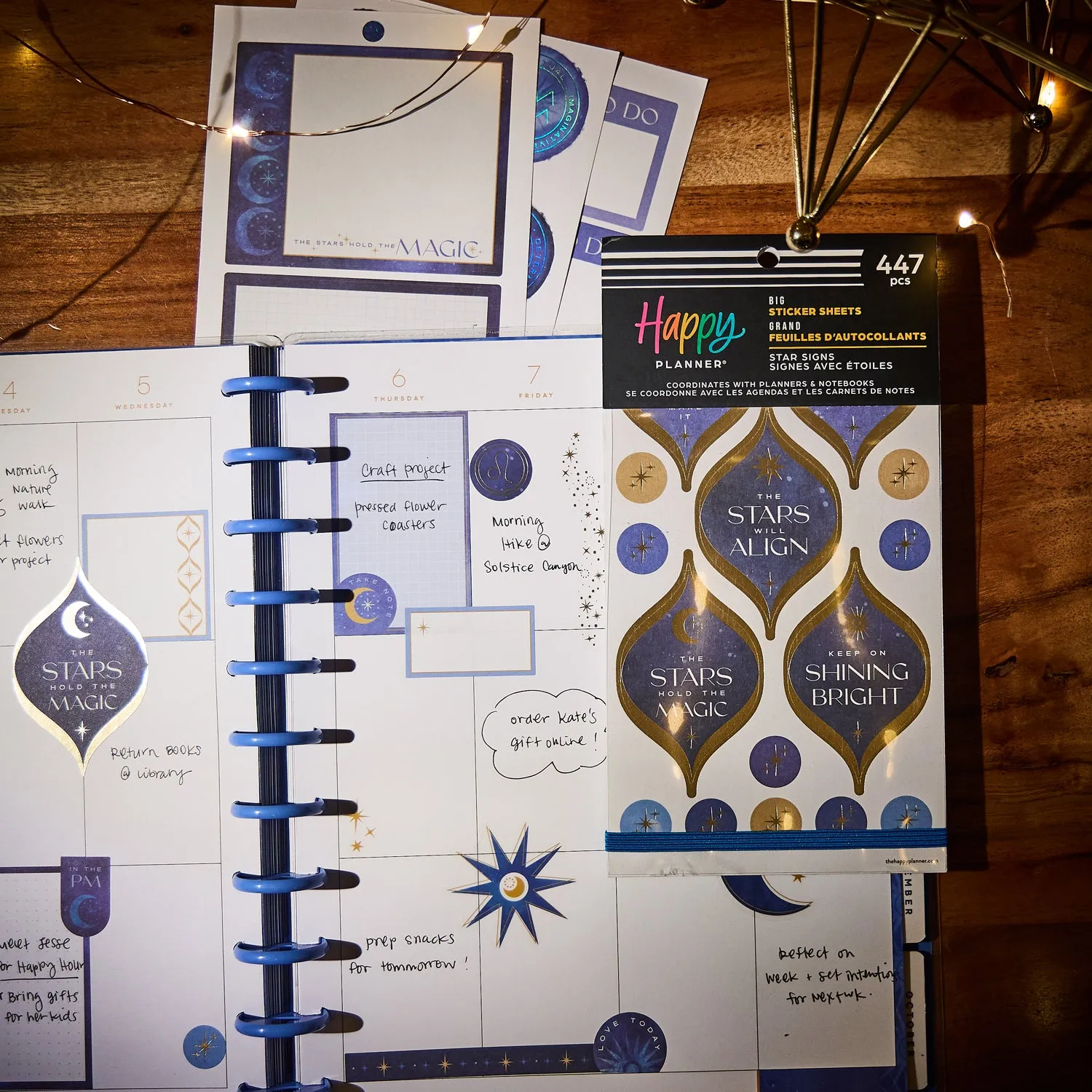 Happy Planner Star Signs stickers Big 447 bleu doré