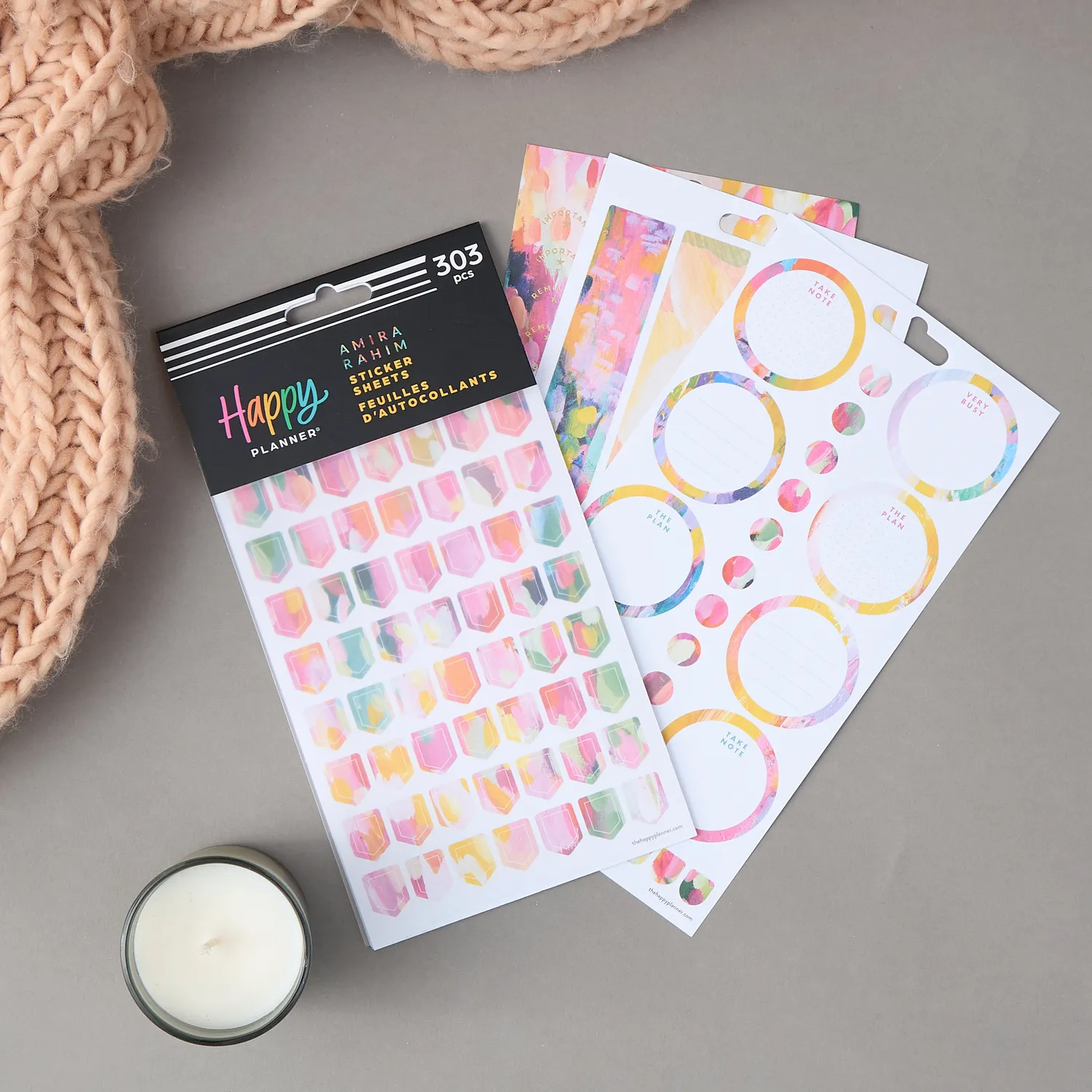 Happy Planner Bright & Brushy stickers 10 feuilles couleur