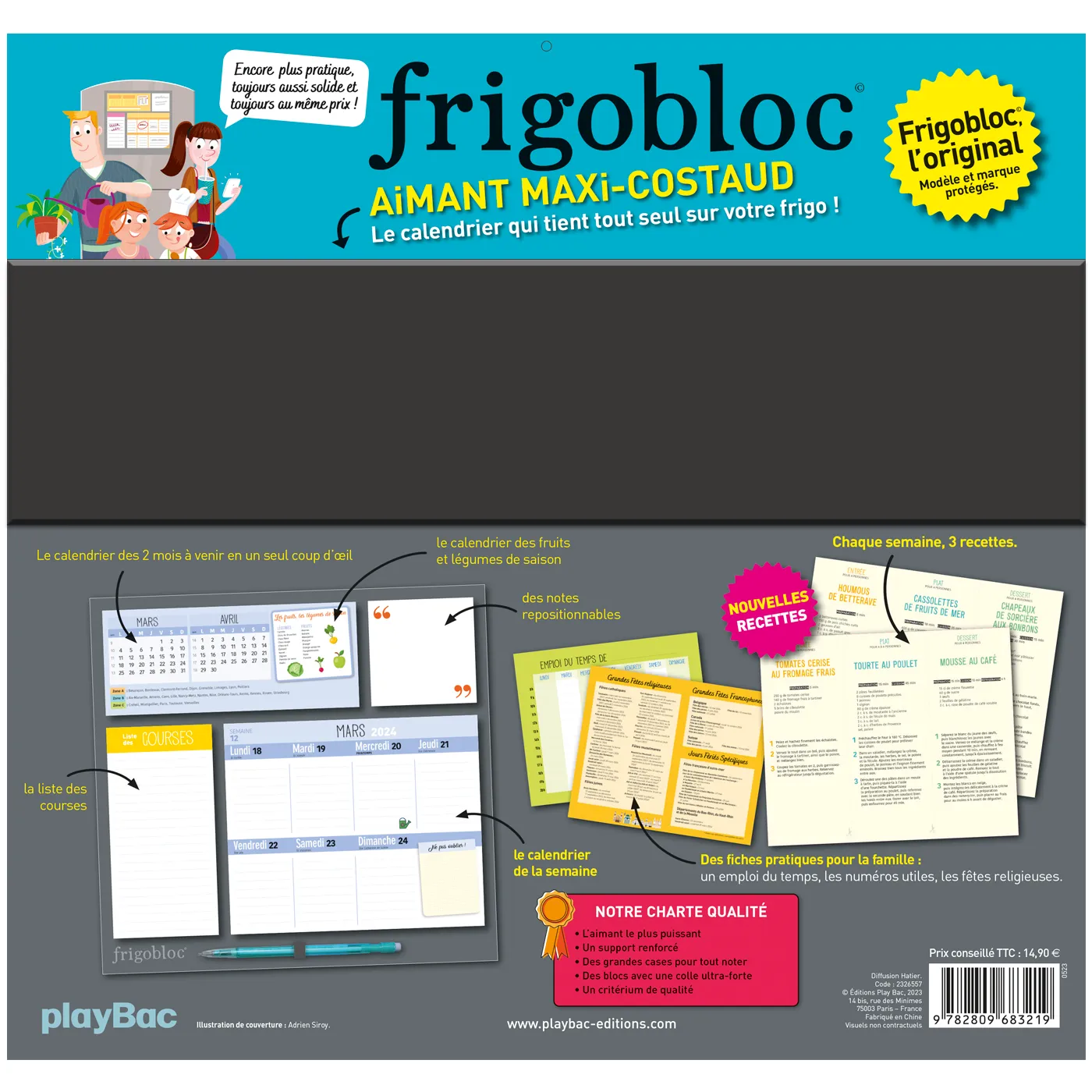 Frigobloc Hebdomadaire 2024 calendrier familial à aimant frigo