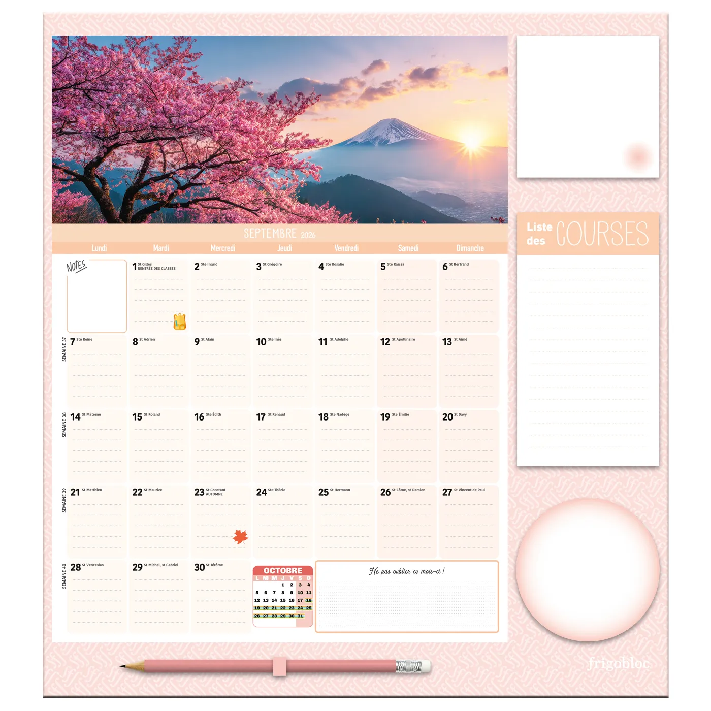 Frigobloc Année Positive 2027 calendrier mensuel aimanté