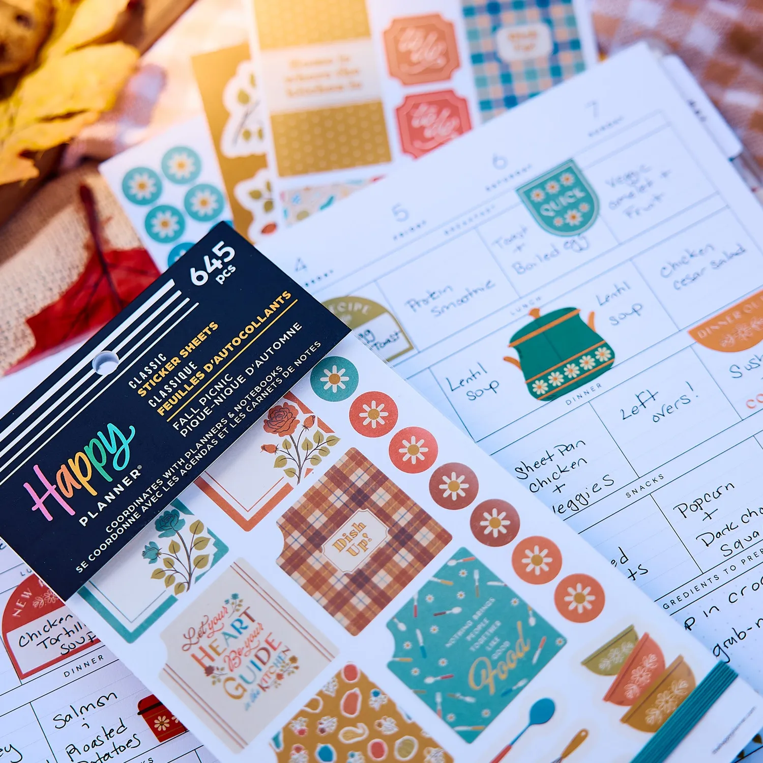 Happy Planner Fall Picnic stickers repas 30 planches