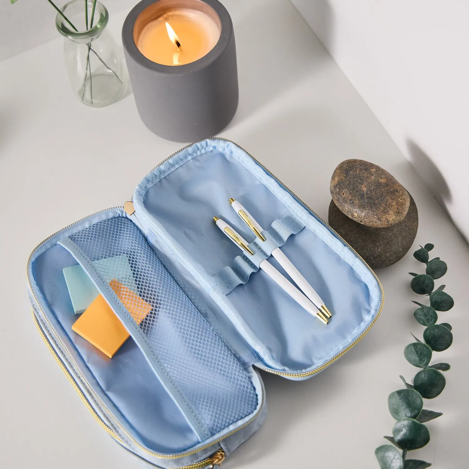 Happy Planner Cornflower trousse crayons tissu bleu 2 zips