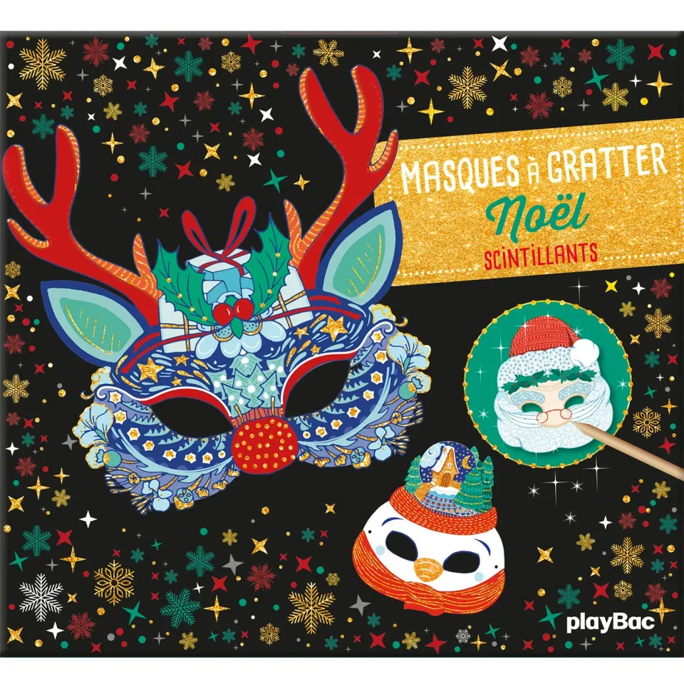 Masques à gratter Noël kit créatif 5 masques brillants enfant