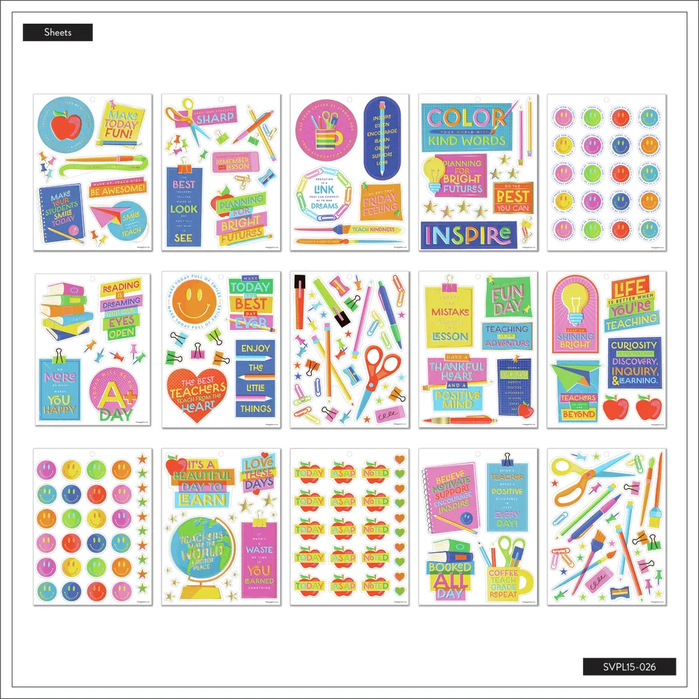 Happy Planner Teacher Abstract Silkscreen stickers large 232 pièces