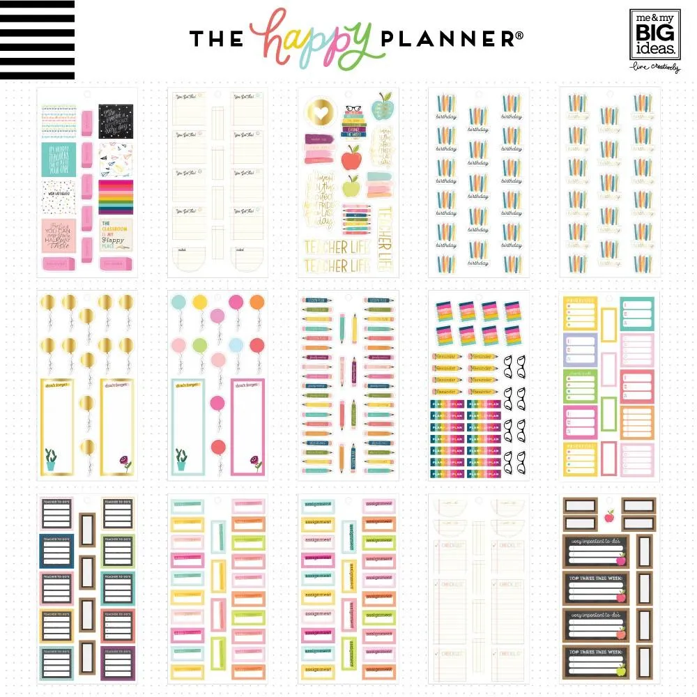 Happy Planner Value Pack Teacher stickers 30 planches classe