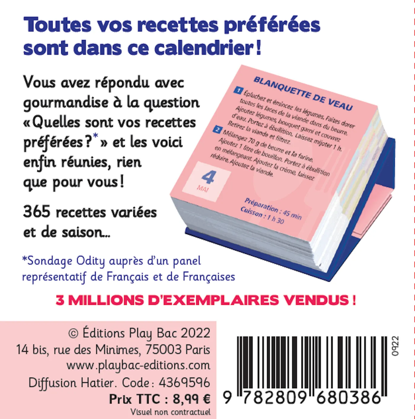 Mini calendrier 365 recettes préférées des Français cuisine
