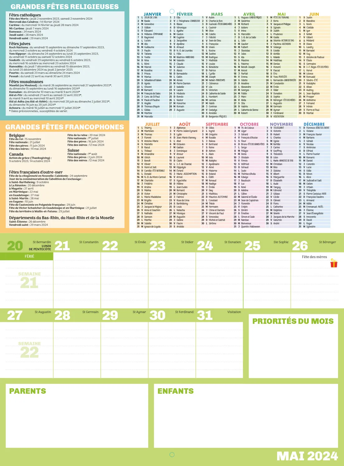 Frigobloc Ultra Simple calendrier familial aimanté frigo