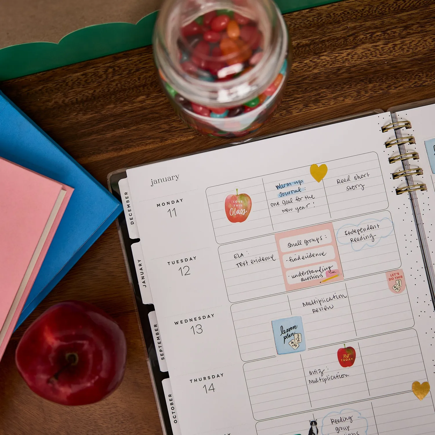 Happy Planner Bright Lessons agenda prof spirale juillet 2026-juin 2027