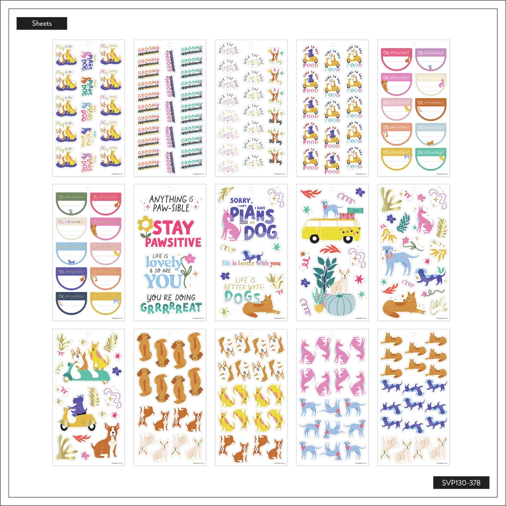 Happy Planner Playful Pups Big stickers chien 371 pièces