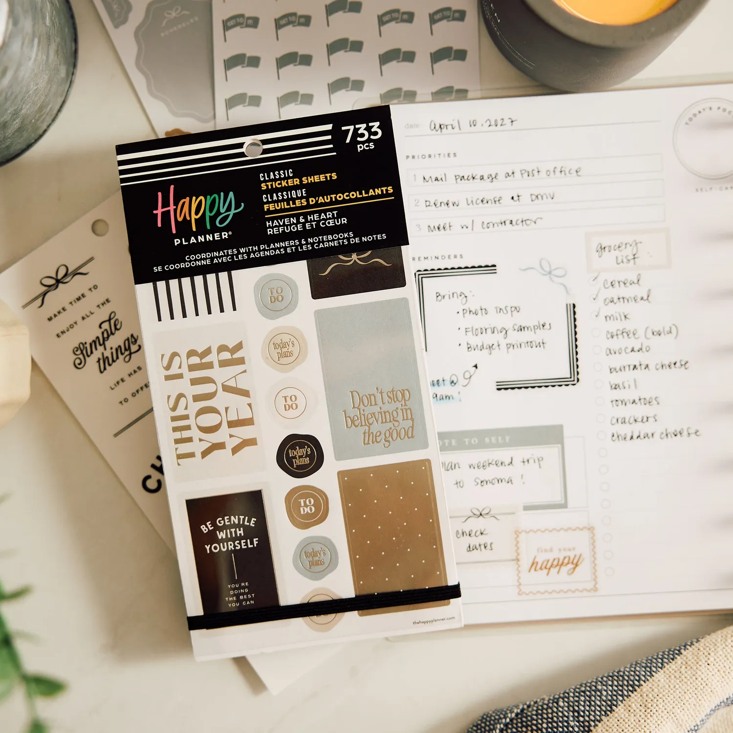 Happy Planner Haven & Heart stickers value pack 30 planches neutres