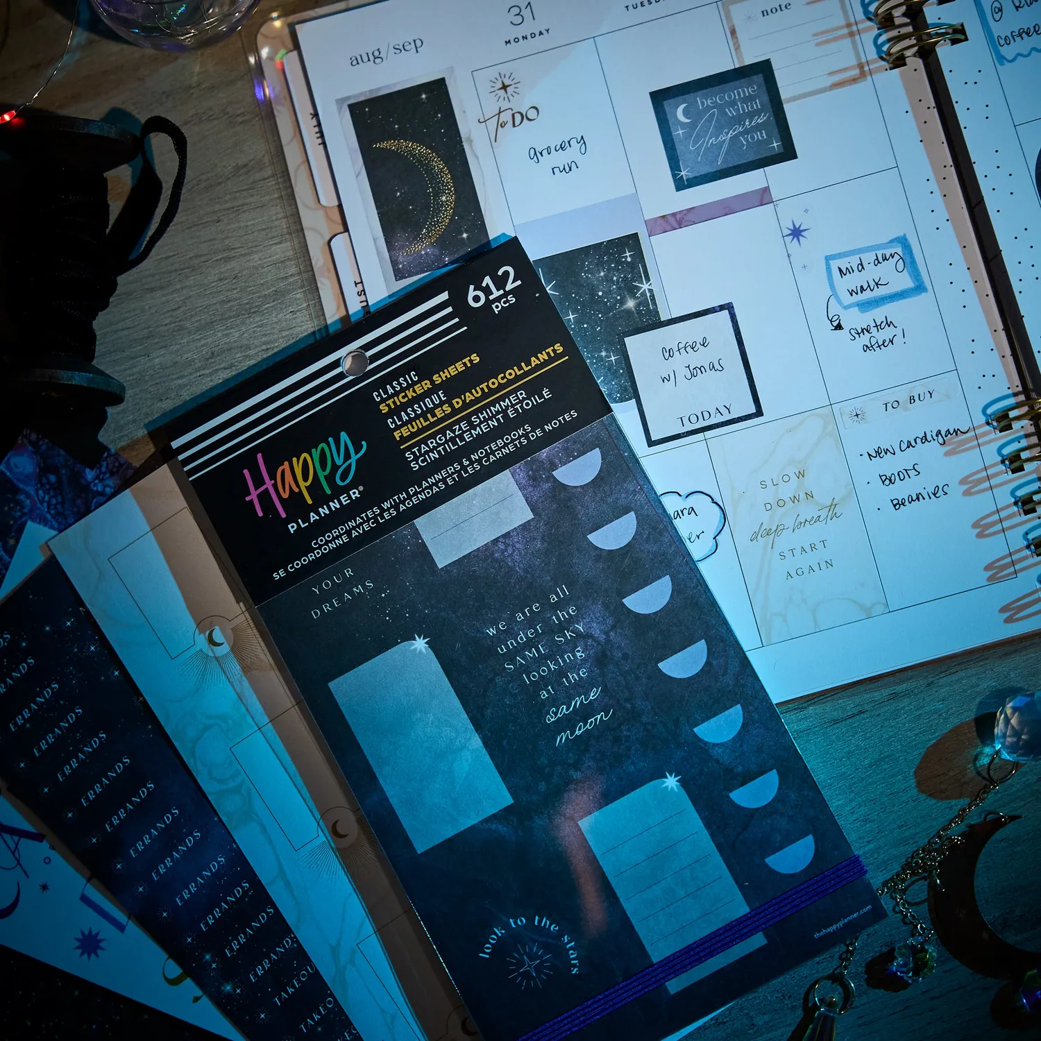 Happy Planner Stargaze Shimmer autocollants 30 feuilles ciel