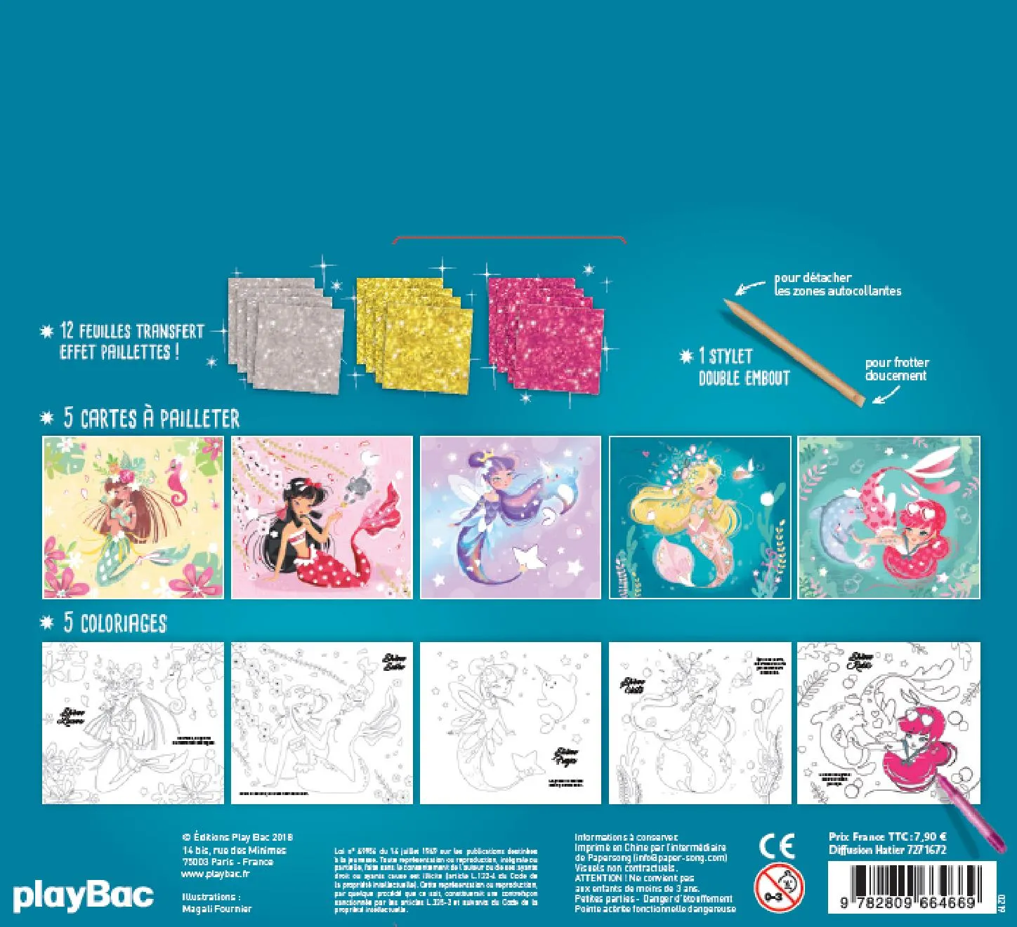 Frigobloc Cartes à pailleter Sirènes loisir créatif 5 cartes