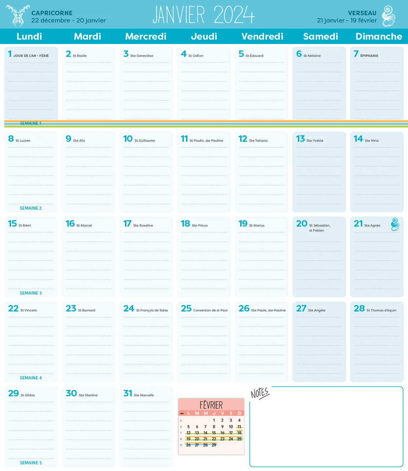 Frigobloc Mensuel 2024 Horoscope calendrier familial frigo