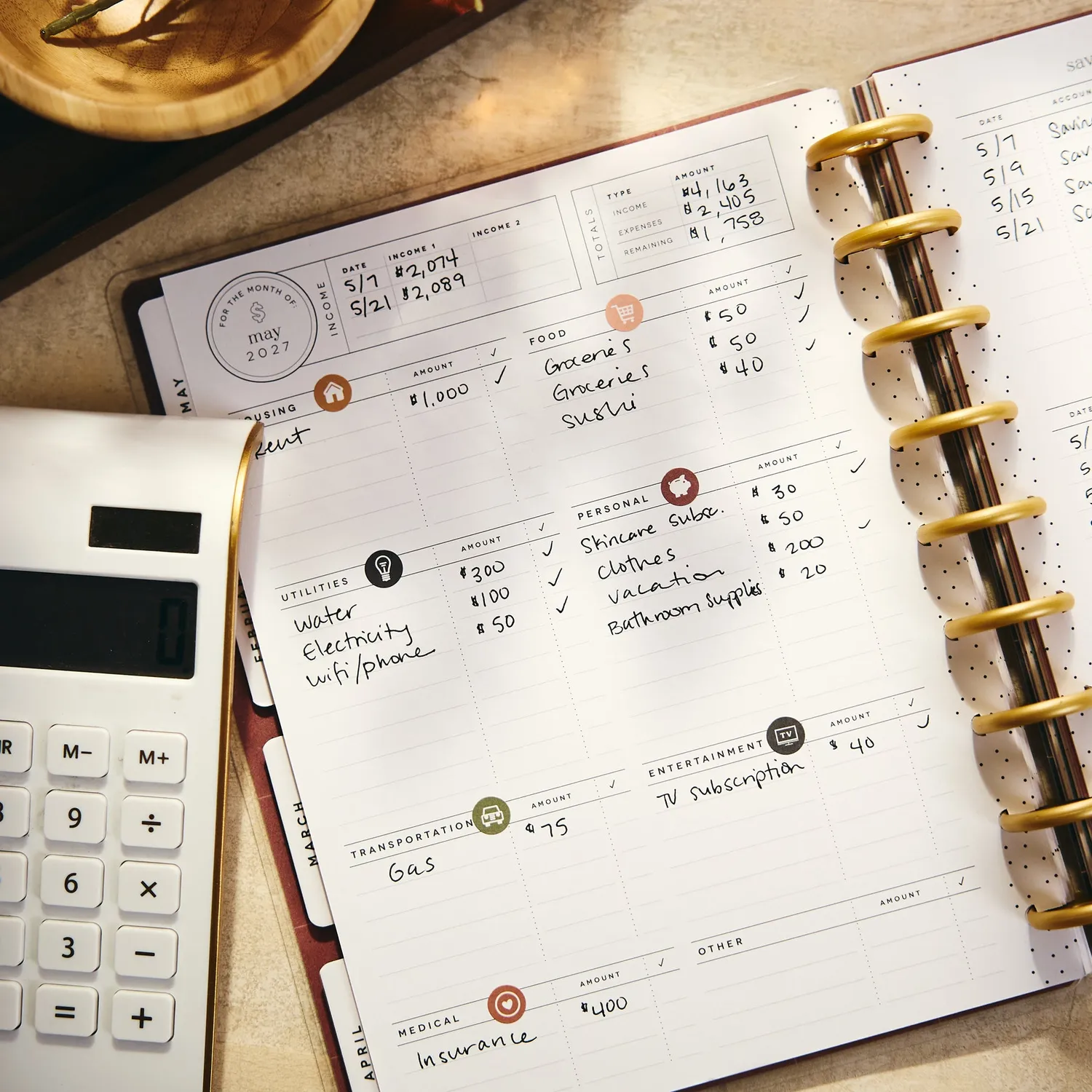 Happy Planner Amber & Oak planner budget 2027 Classic 12 mois