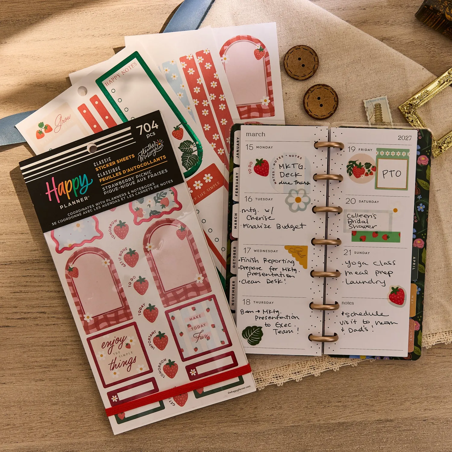 Happy Planner Strawberry Picnic autocollants 30 feuilles fraise