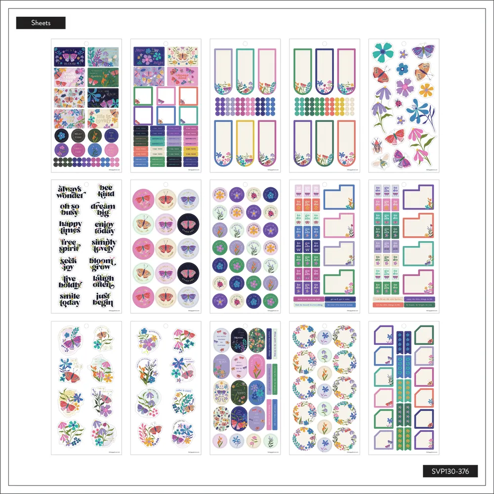 Happy Planner Midnight Botanical stickers Mini 30 feuilles nuit