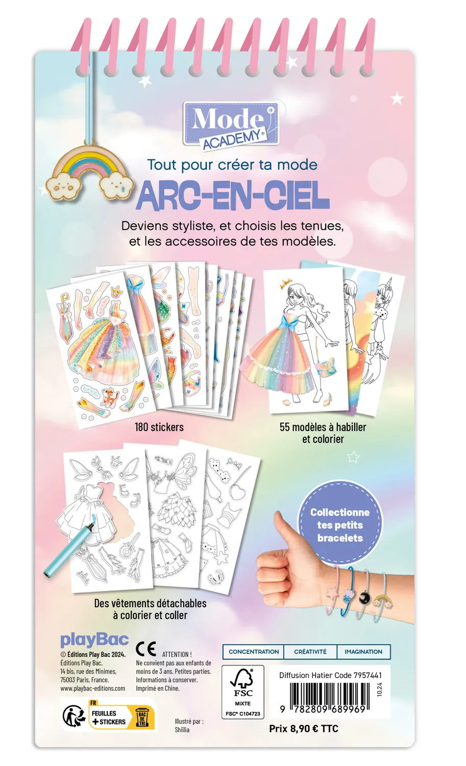 Frigobloc Mode Academy Arc-en-ciel carnet créatif avec bracelet