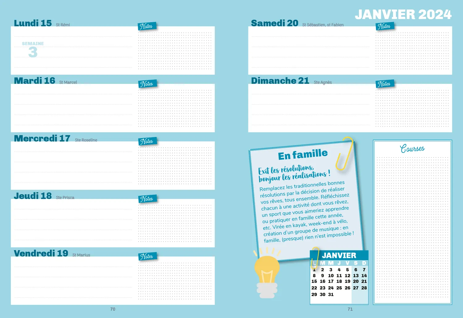Frigobloc Agenda 2024 Ultra Simple compact famille sept 2023-déc 2024