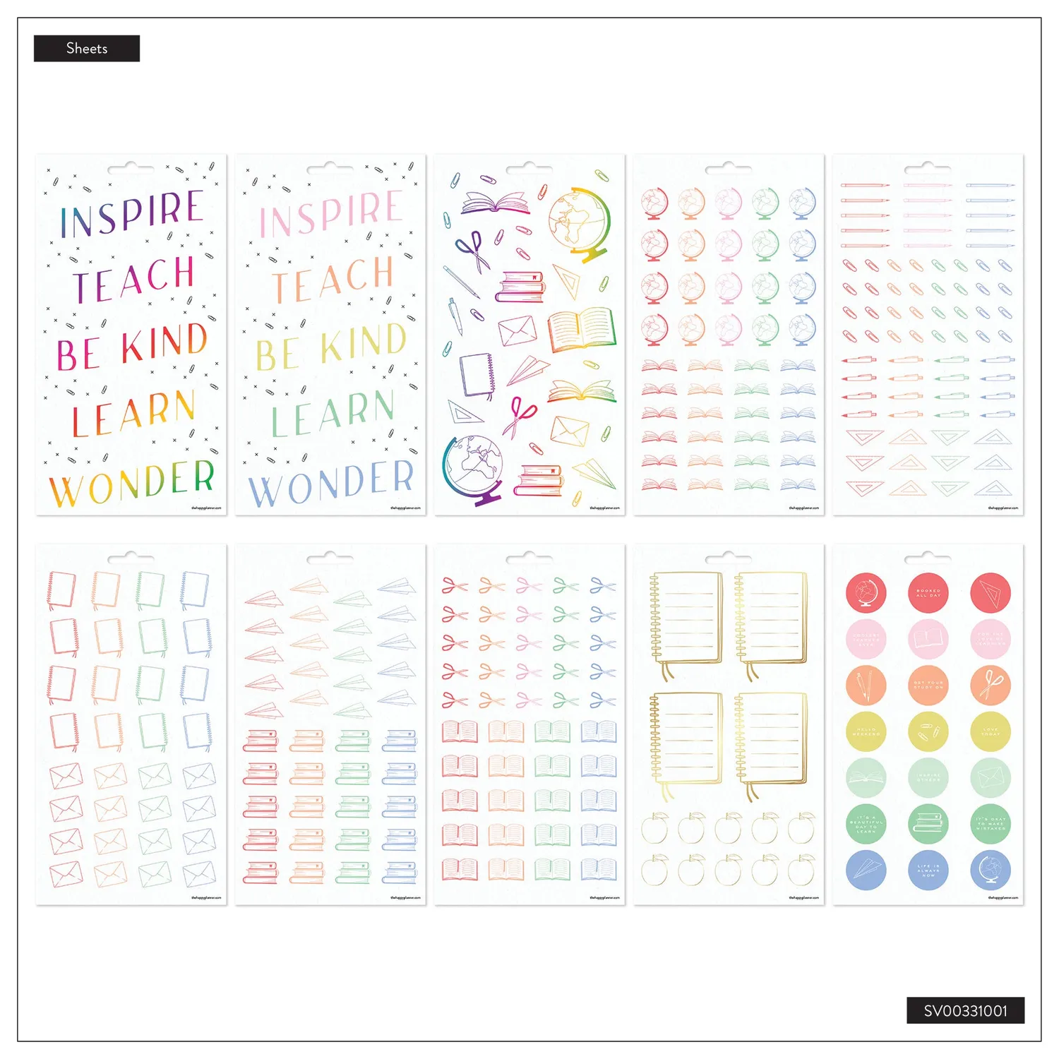 Happy Planner Classroom Plans stickers école 10 planches