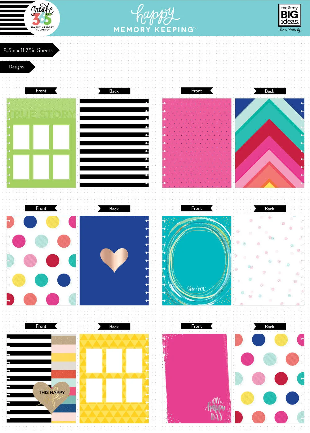 Happy Planner Memory Keeping Brights BIG papier cardstock 24 feuilles