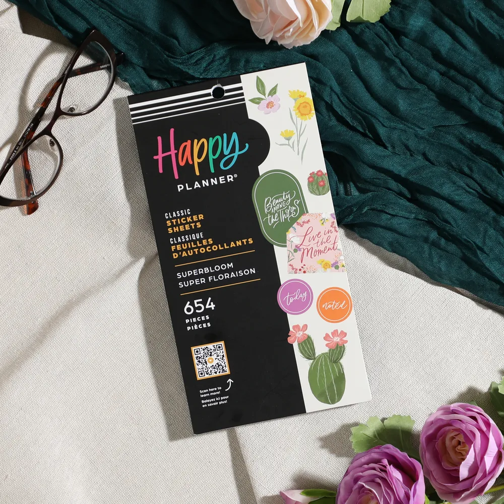 Happy Planner Superbloom stickers agenda 654 pcs fleurs doré