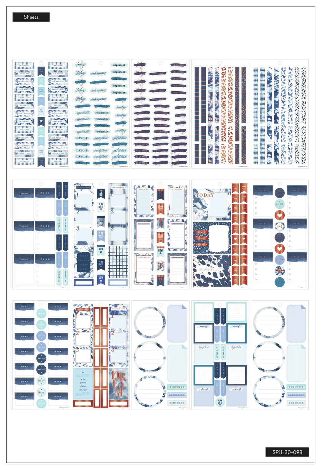 Happy Planner Indigo Tie Dye carnet stickers 500 pièces