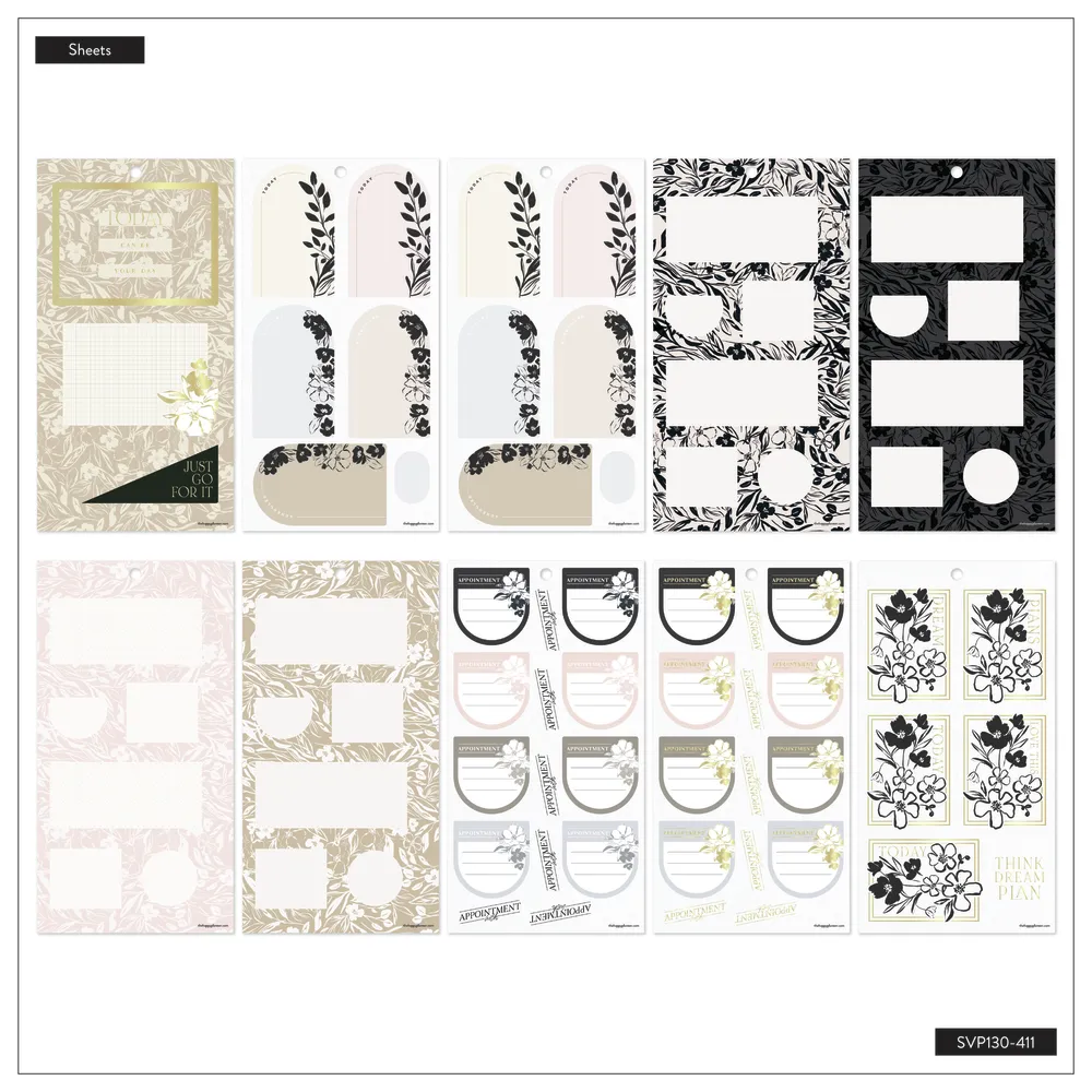 Happy Planner Sketchy Florals stickers Big 30 planches doré