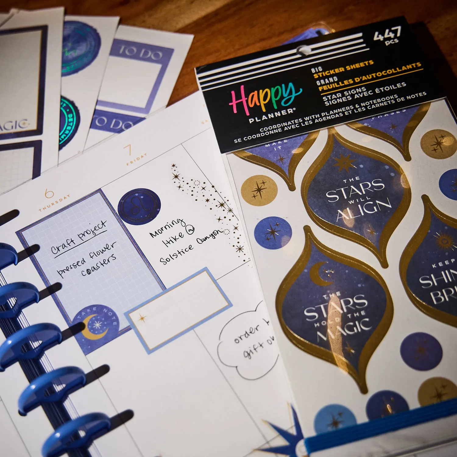 Happy Planner Star Signs stickers Big 447 bleu doré