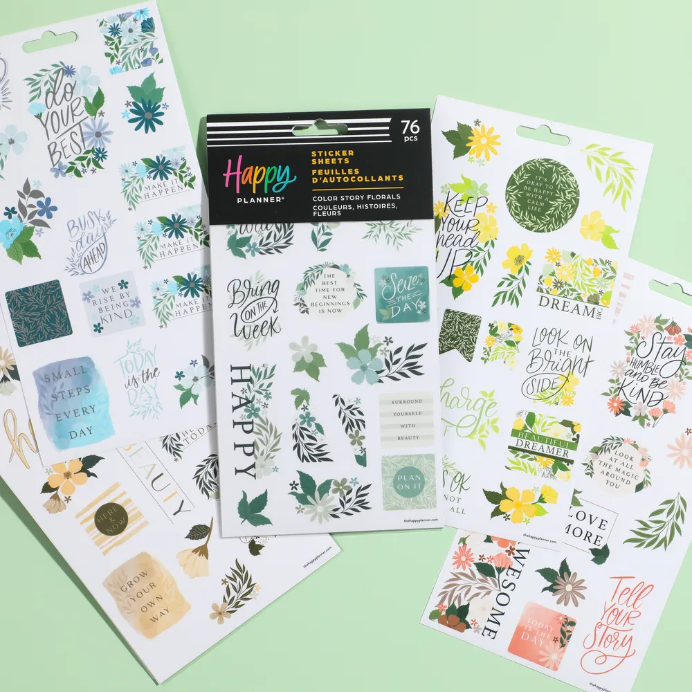 Happy Planner Floral Color Story stickers 5 feuilles floral 76 pcs