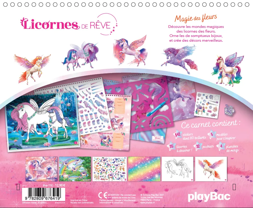 Licornes Magie des Fleurs carnet créatif stickers