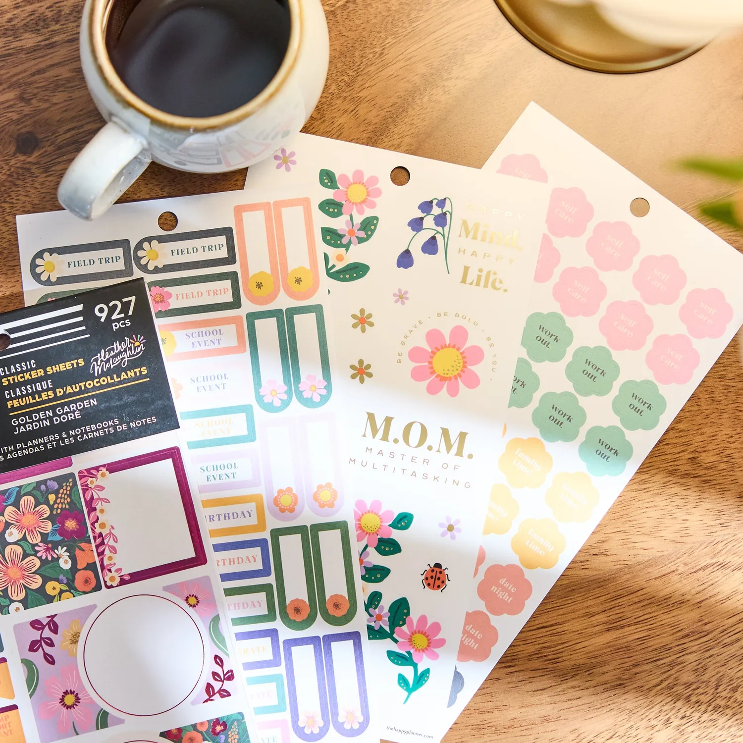Happy Planner Golden Garden Mom stickers doré 30 planches maman