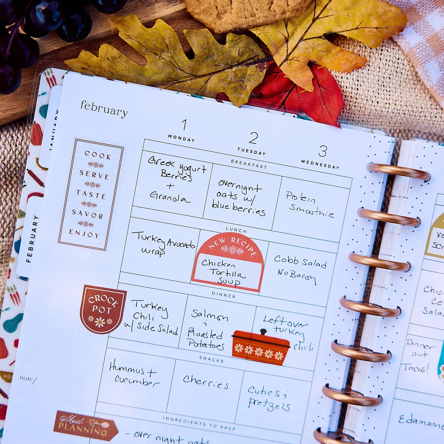 Happy Planner Fall Picnic agenda menus 2027 Classic 12 mois