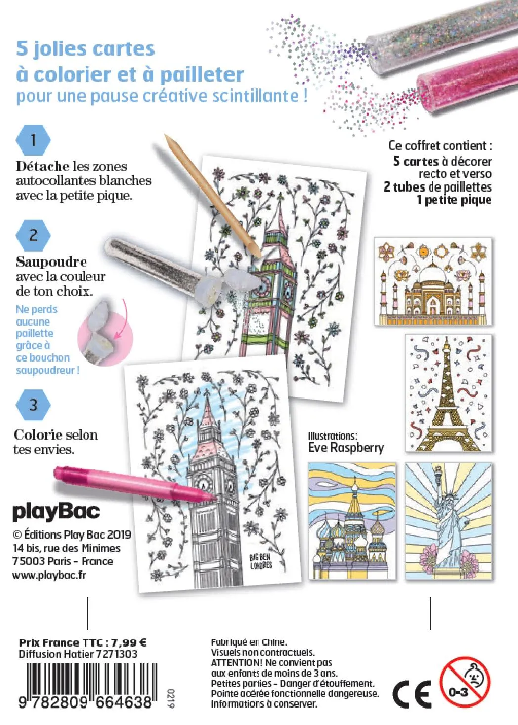 Frigobloc Monuments du monde atelier paillettes 5 cartes
