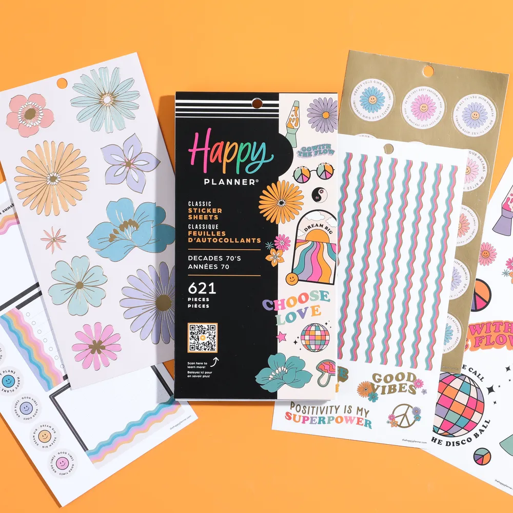 Happy Planner Decades 70s stickers agenda 30 planches 621 pièces