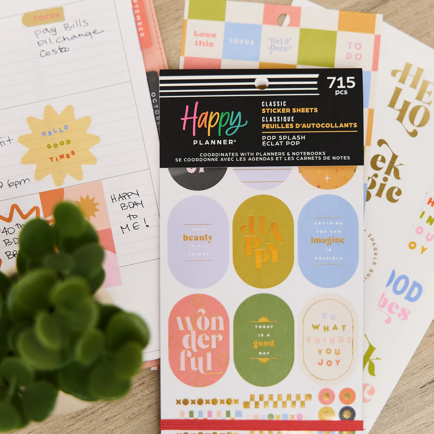 Happy Planner Pop Splash stickers Classic 715 pièces colorés