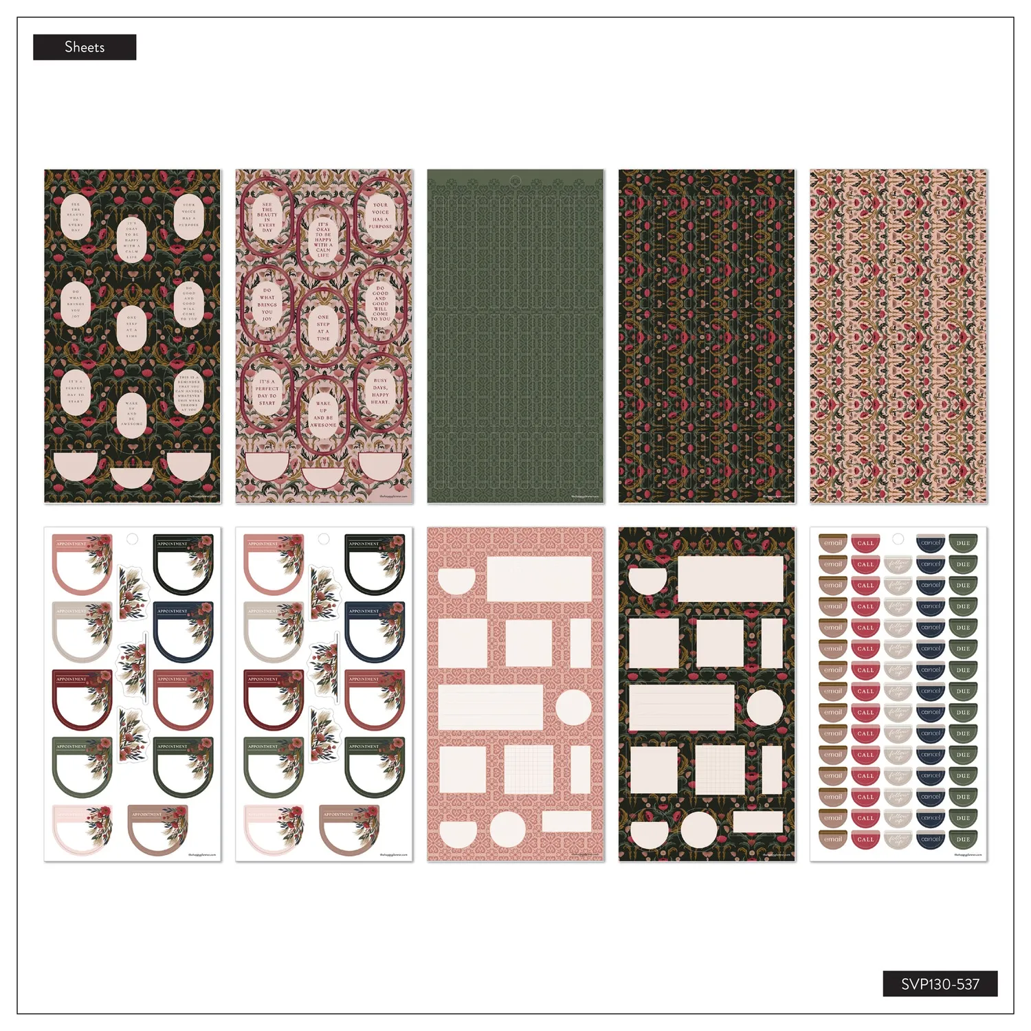 Happy Planner Twilight Tapestry livre stickers 30 feuilles