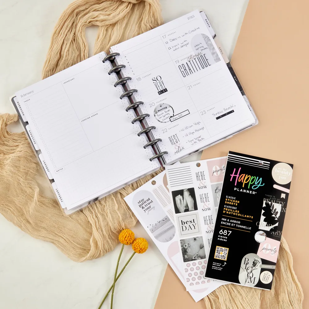 Happy Planner Ink Arbor Value Pack stickers 687 noir blanc