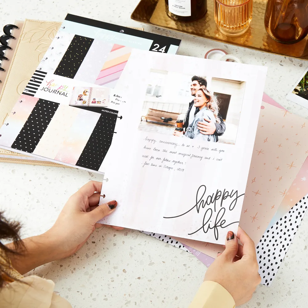 Happy Planner Memory Keeping Big papier scrapbooking pré-perforé neutre
