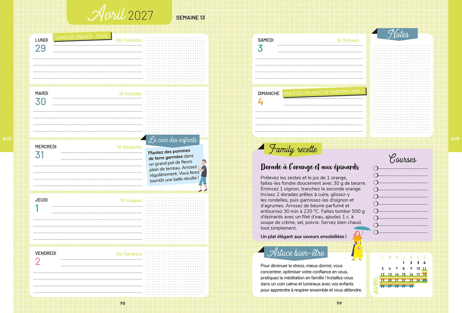 Frigobloc Famille organisée 2027 agenda familial à onglets